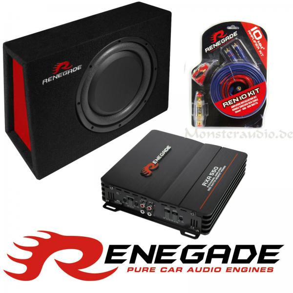 Renegade Set-1 Komplettanlage 25cm Flach-Subwoofer & 2-Kanal Verstärker und Kabelset